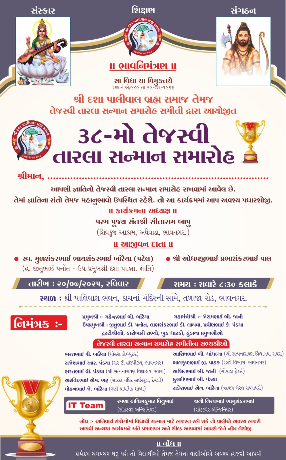 38 તેજસ્વી તારલા સન્માન સમારોહ 2025 હિસાબની યાદી